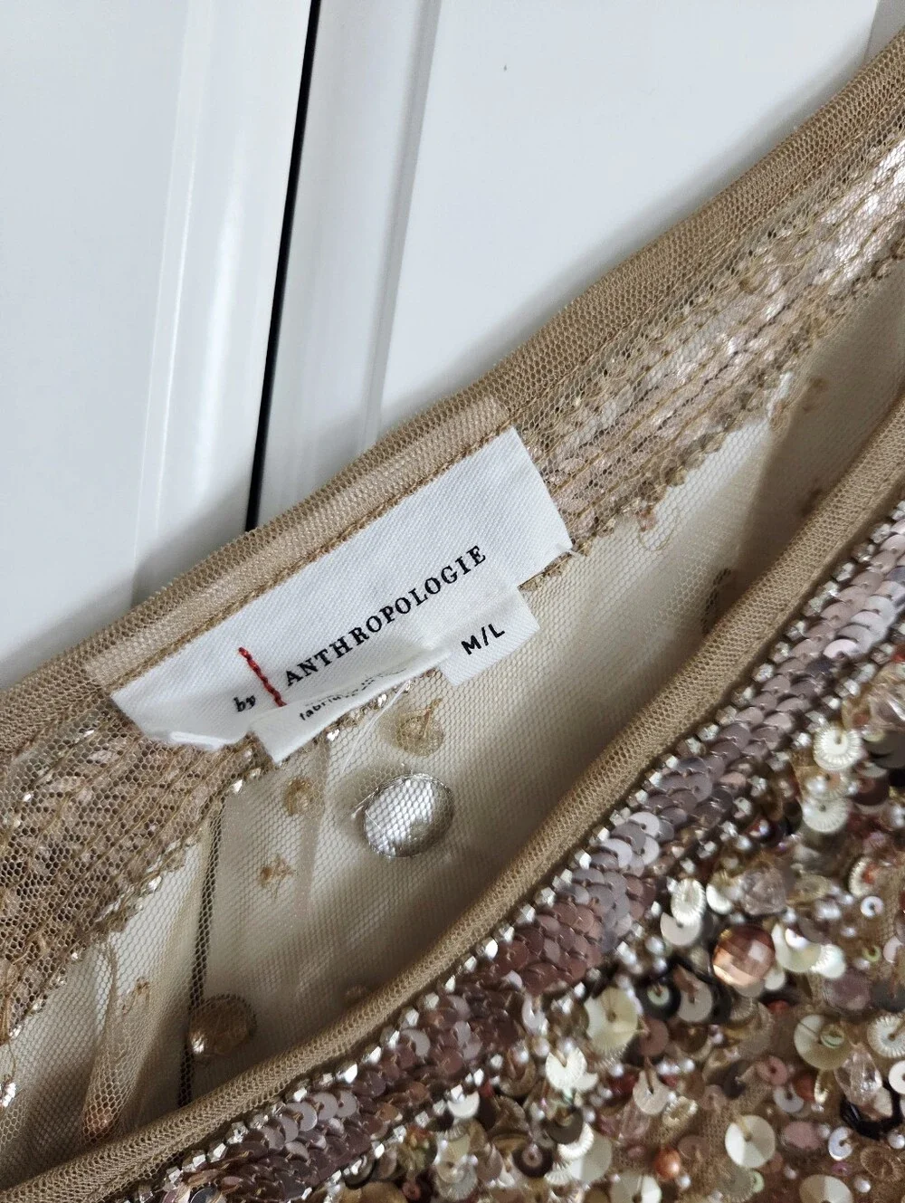 Anthropologie Sequin Embellished Nude-Beige V-Neck Camisole - Picture 10 of 13